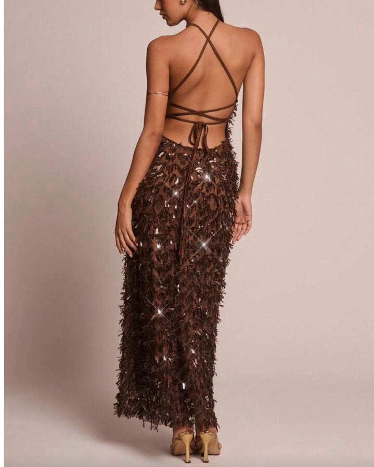 Maxi Vestido en Lentejuela con Espalda Descubierta Vm