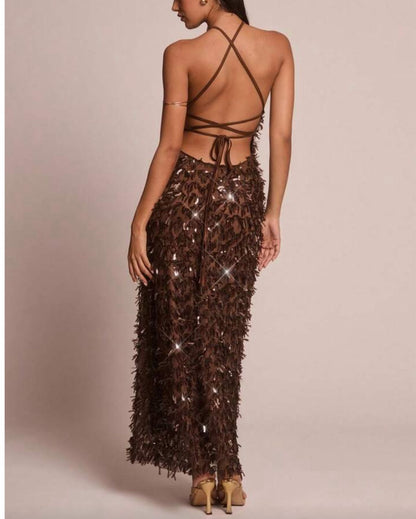 Maxi Vestido en Lentejuela con Espalda Descubierta Vm