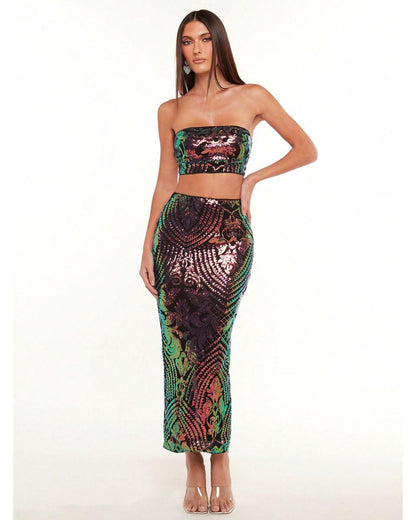 Set Top y Falda en Lentejuela Vm