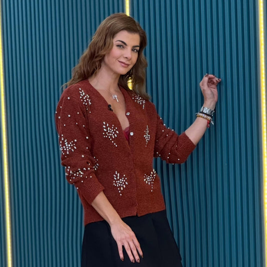 Cardigan Tejido con Apliques en Rhinestones