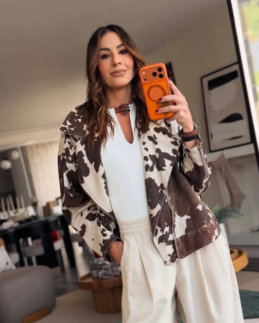 Chaqueta Mocha con Solapa Ancha Vaca