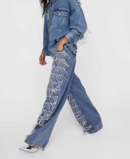 Jean  con Flecos en Rhinestone