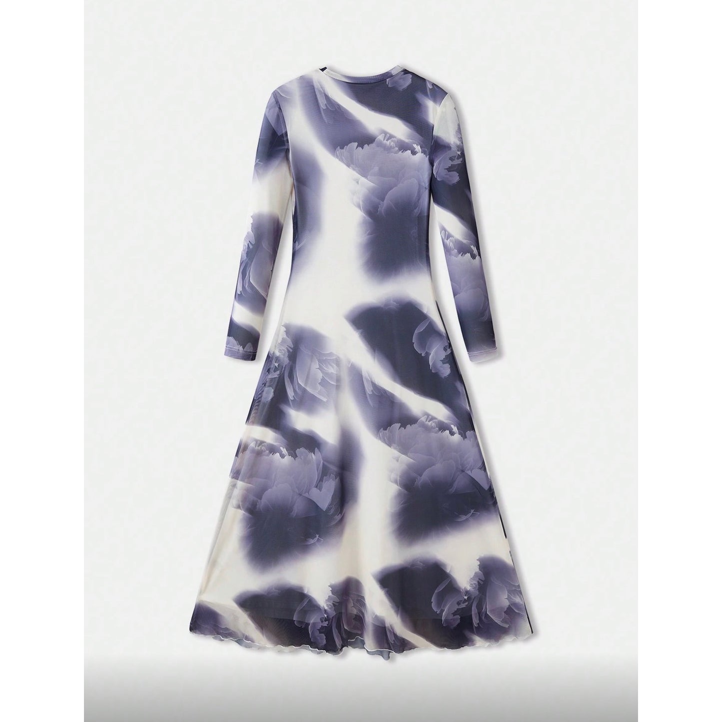 Vestido midi de manga larga con estampado floral degradado