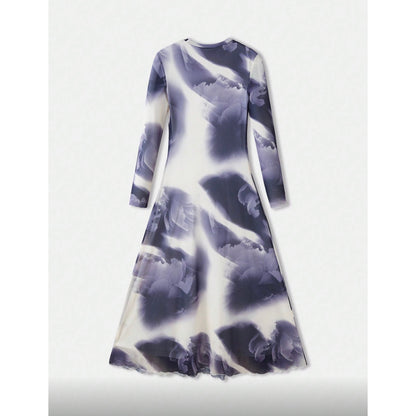 Vestido midi de manga larga con estampado floral degradado