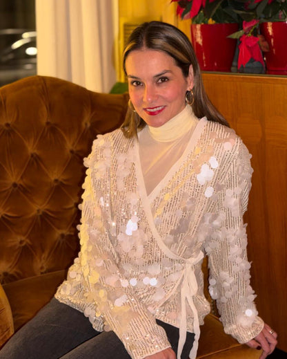 Cardigan en Lentejuela Cruzado Vm