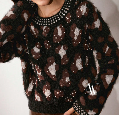 Sweater Animal Print con Perlas