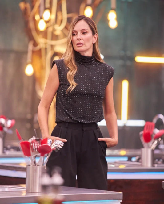 Vestido Cuello Alto con Rhinestones Mc