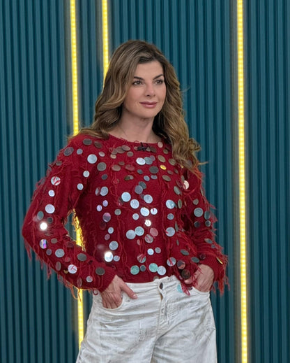 Sweater Burgundy con Lentejuela.