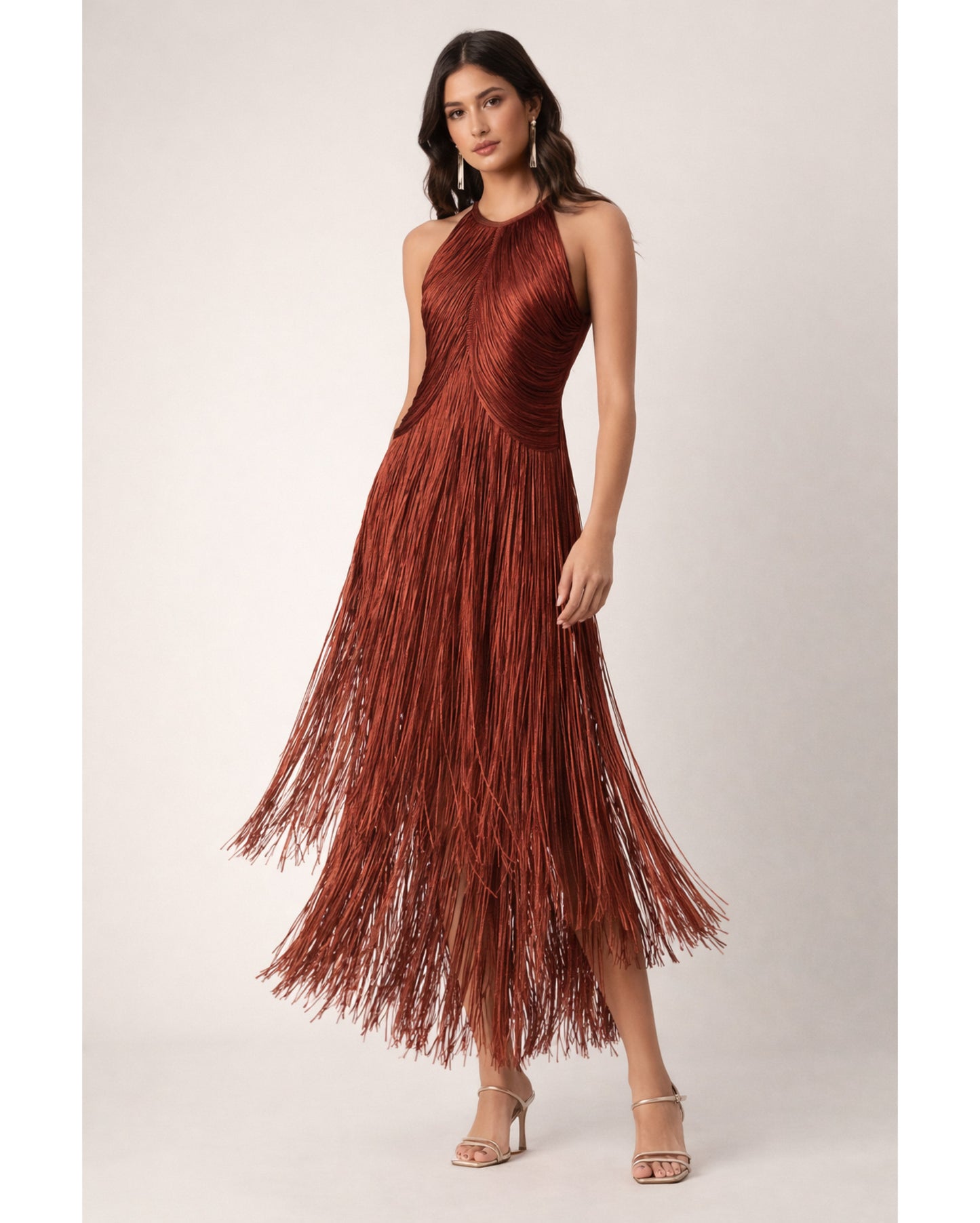 Vestido  Midi  con Flecos Vm