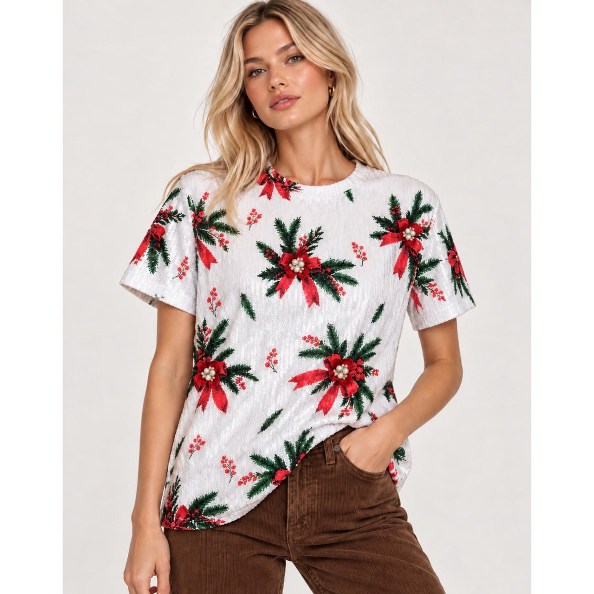 T shirt Lentejuela Navidad Lazos