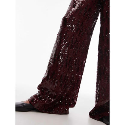 Burgundy Wide Boot Sequin Pants