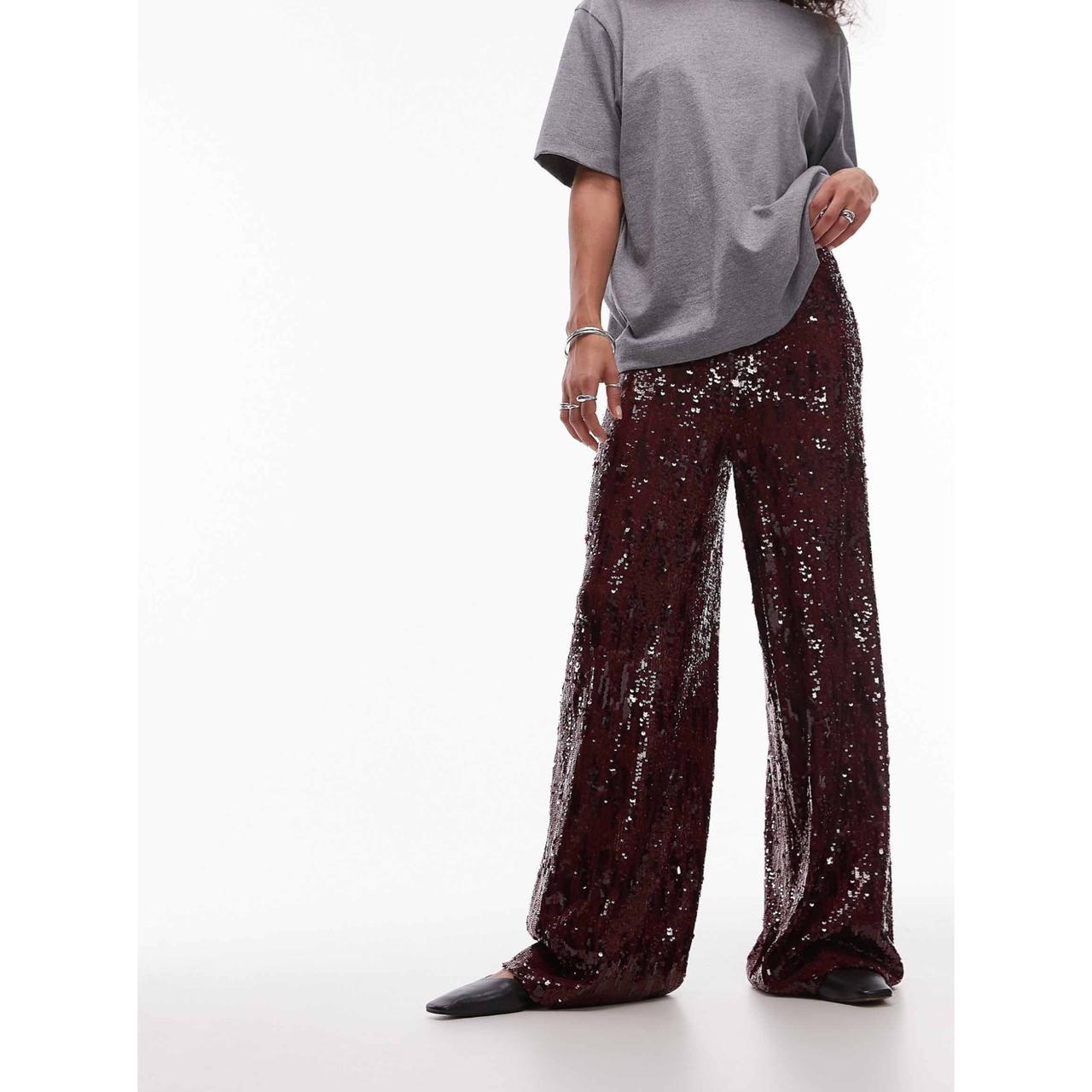 Burgundy Wide Boot Sequin Pants