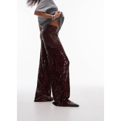 Burgundy Wide Boot Sequin Pants