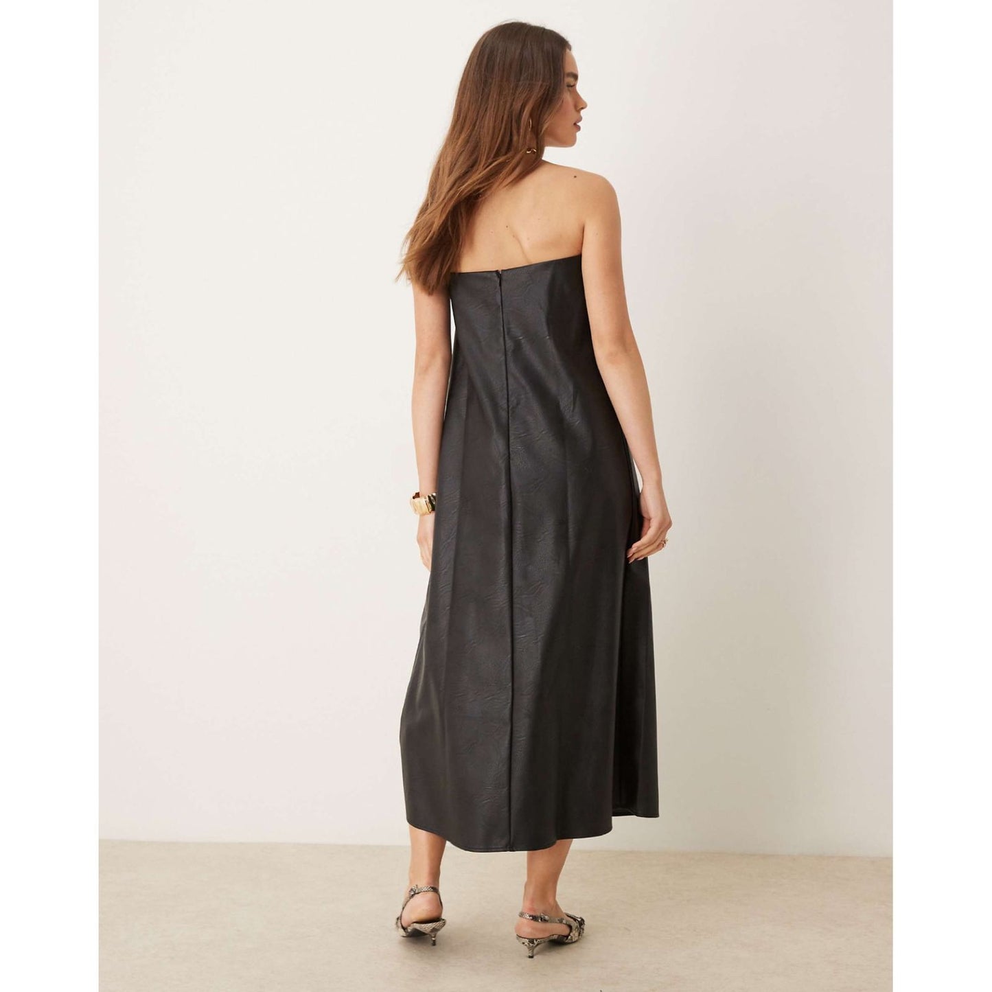 Strapless Midi Dress in Faux Leather 