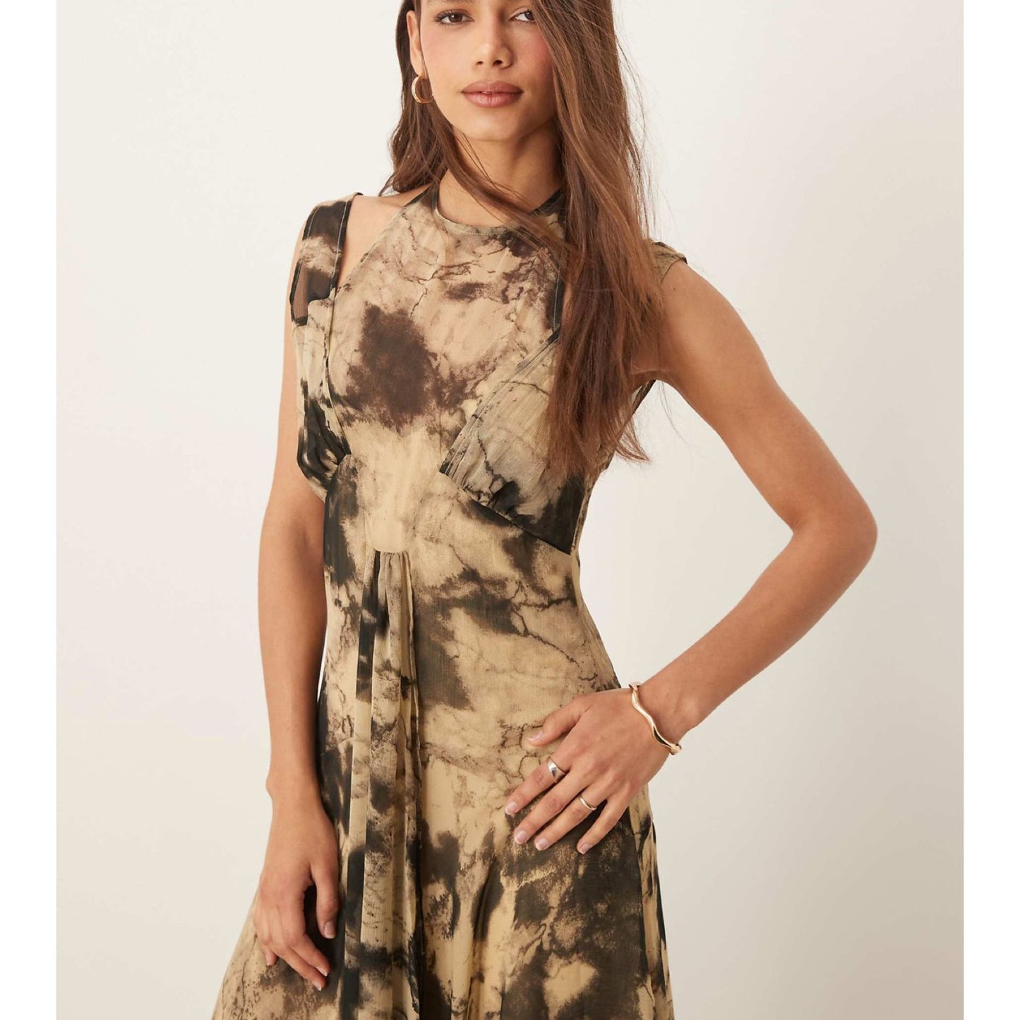 Halter Midi Dress with Abstract Print