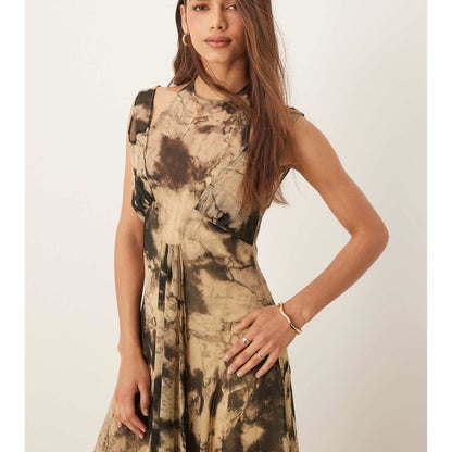 Halter Midi Dress with Abstract Print