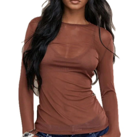 Mocha Mesh Long Sleeve Top