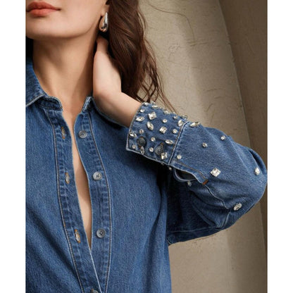 Camisa Denim con Apliques en Rhinestone