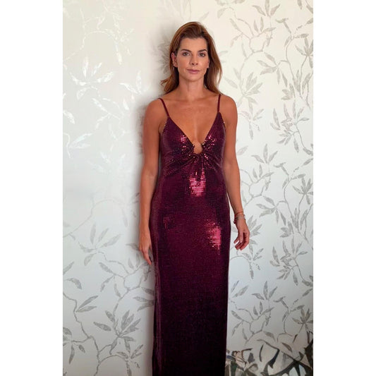 Vestido Maxi de Tiras en Lentejuela Disco