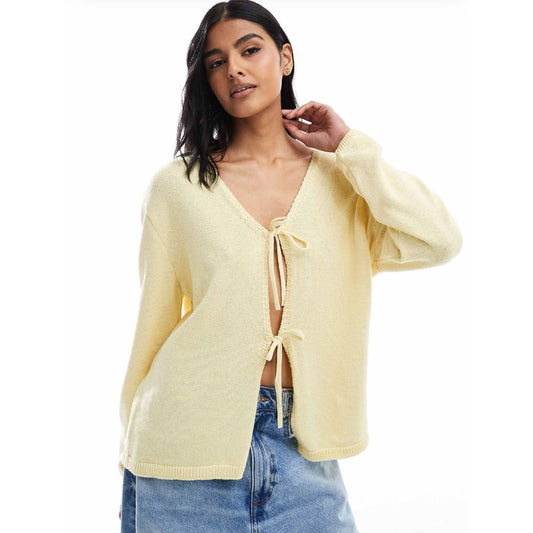 Cardigan con Escote Tejido y Lazos