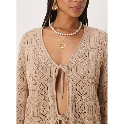 Cardigan con Escote Tejido y Lazos