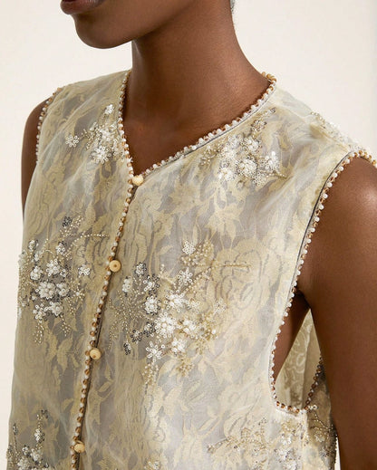 Chaleco de Encaje Bordado con Perlas y Lentejuelas  Vm