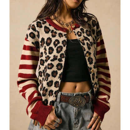 Cardigan Animal Print con Rayas
