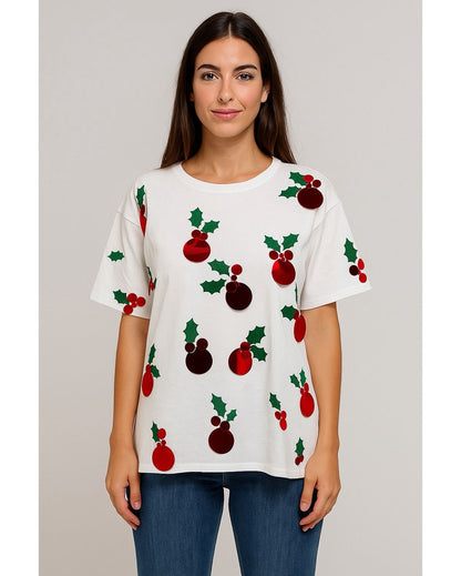 T-shirt Navideña Con Lentejuelas
