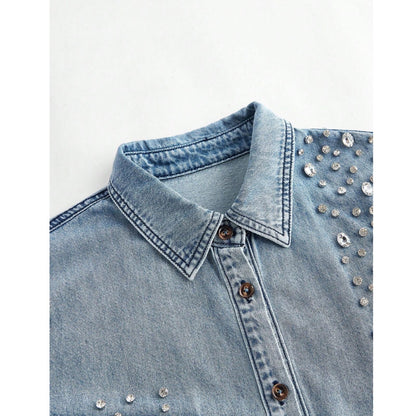 Camisa Denim con Apliques en Rhinestones