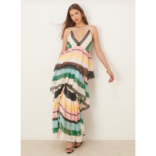 Maxi Vestido de Tiras con Estampado Rayas